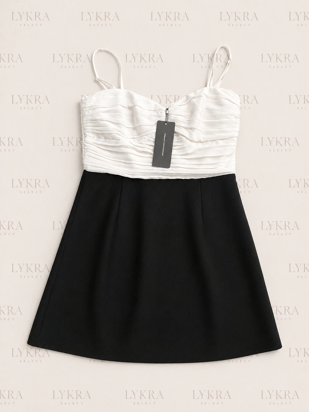 French Connection Black & White Ruched Contrast Dress Size 8 Elegant Sleeveless - Picture 2 of 5